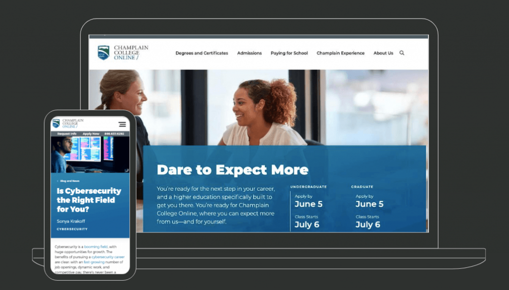 Oho Champlain College Website Design Screenshot